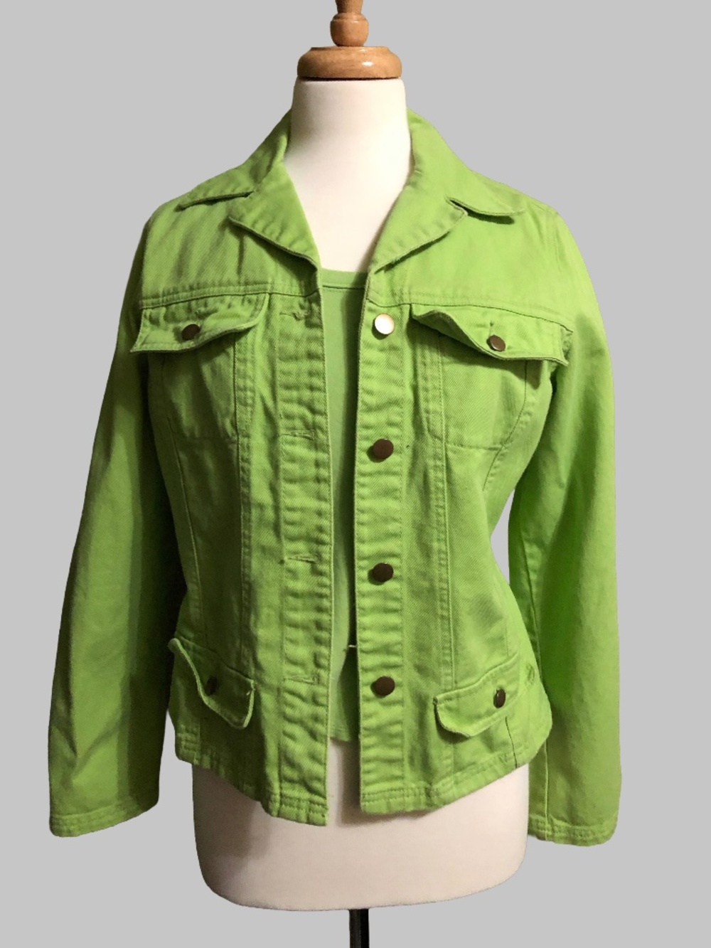 VTG Chadwicks Lime Green Denim Jacket & Ribbed Tank Top Set M / 8T 2pc